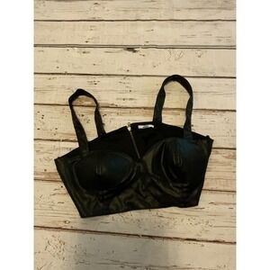 Bar III Black Faux Leather Bustier Crop Top Zip Front Sweetheart Neck XL